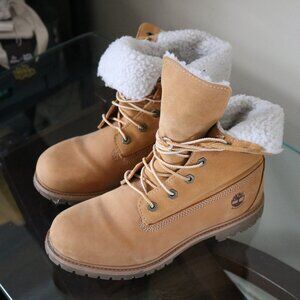 Women's Timberland Fleece Roll Down Boot's Tan Sz 9 A3440 Waterproof